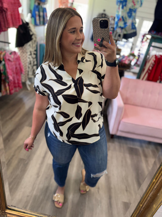 Katie Collared Printed Woven Top