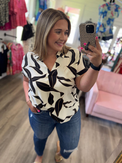 Katie Collared Printed Woven Top