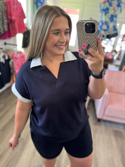Luna Stripe Collared Top
