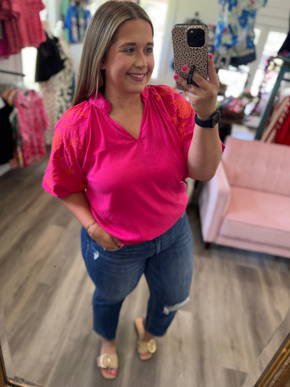 Elise Embroidered Sleeve V-Neck Boho Blouse