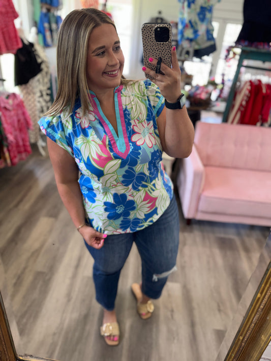Kendall Bold Floral Flutter Sleeve Top
