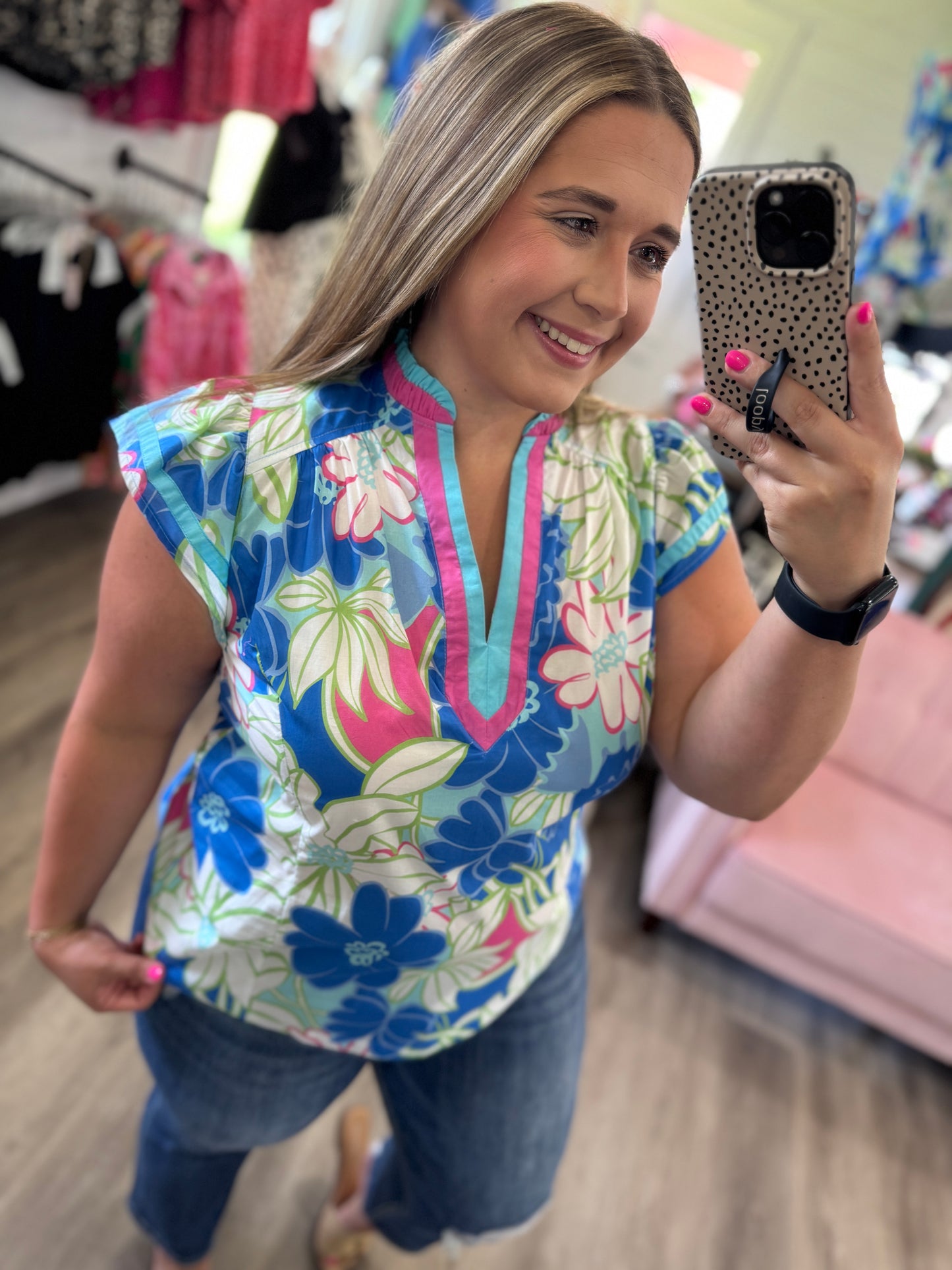 Kendall Bold Floral Flutter Sleeve Top