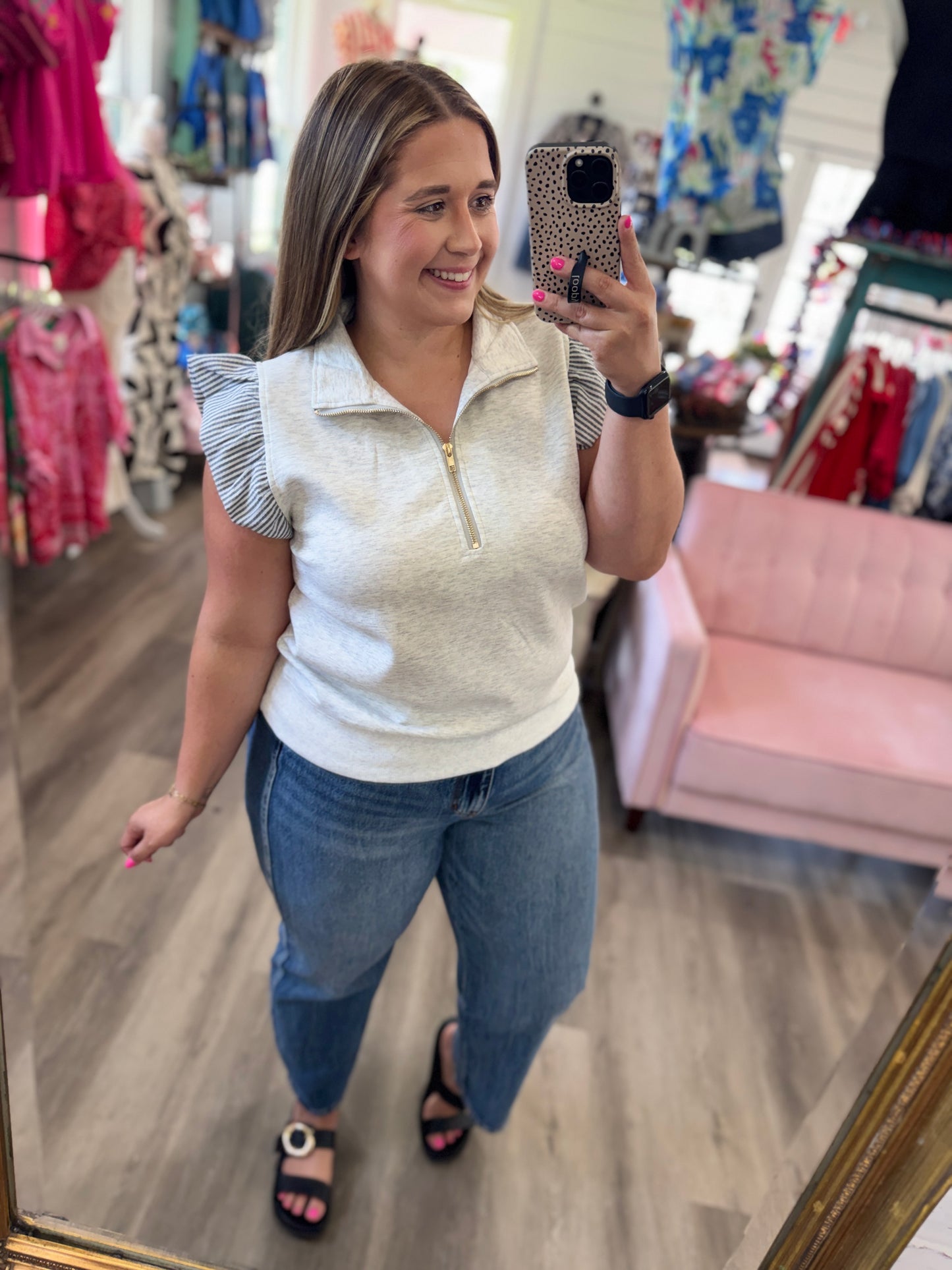 Kelly Luxe Knit Ruffle Quarter Zip Top