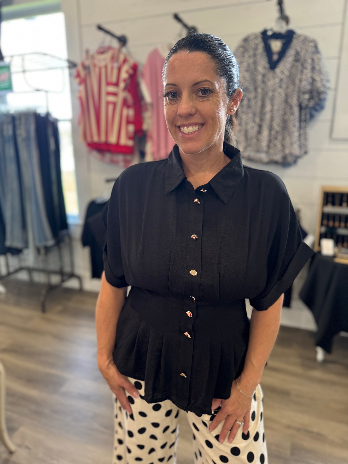 Evelyn Pintuck Button-Down Blouse