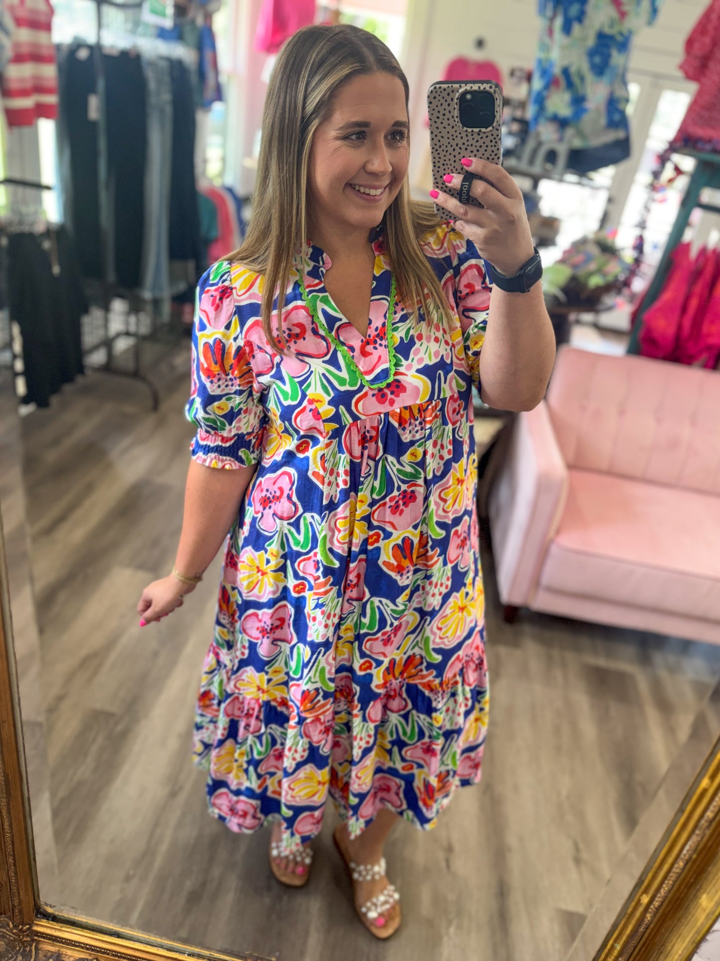 (S-2XL) Roxie Floral Print Puff Sleeve Tiered Midi Dress
