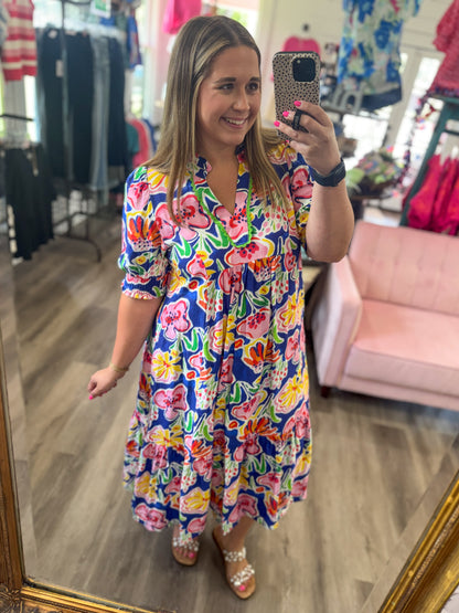 (S-2XL) Roxie Floral Print Puff Sleeve Tiered Midi Dress