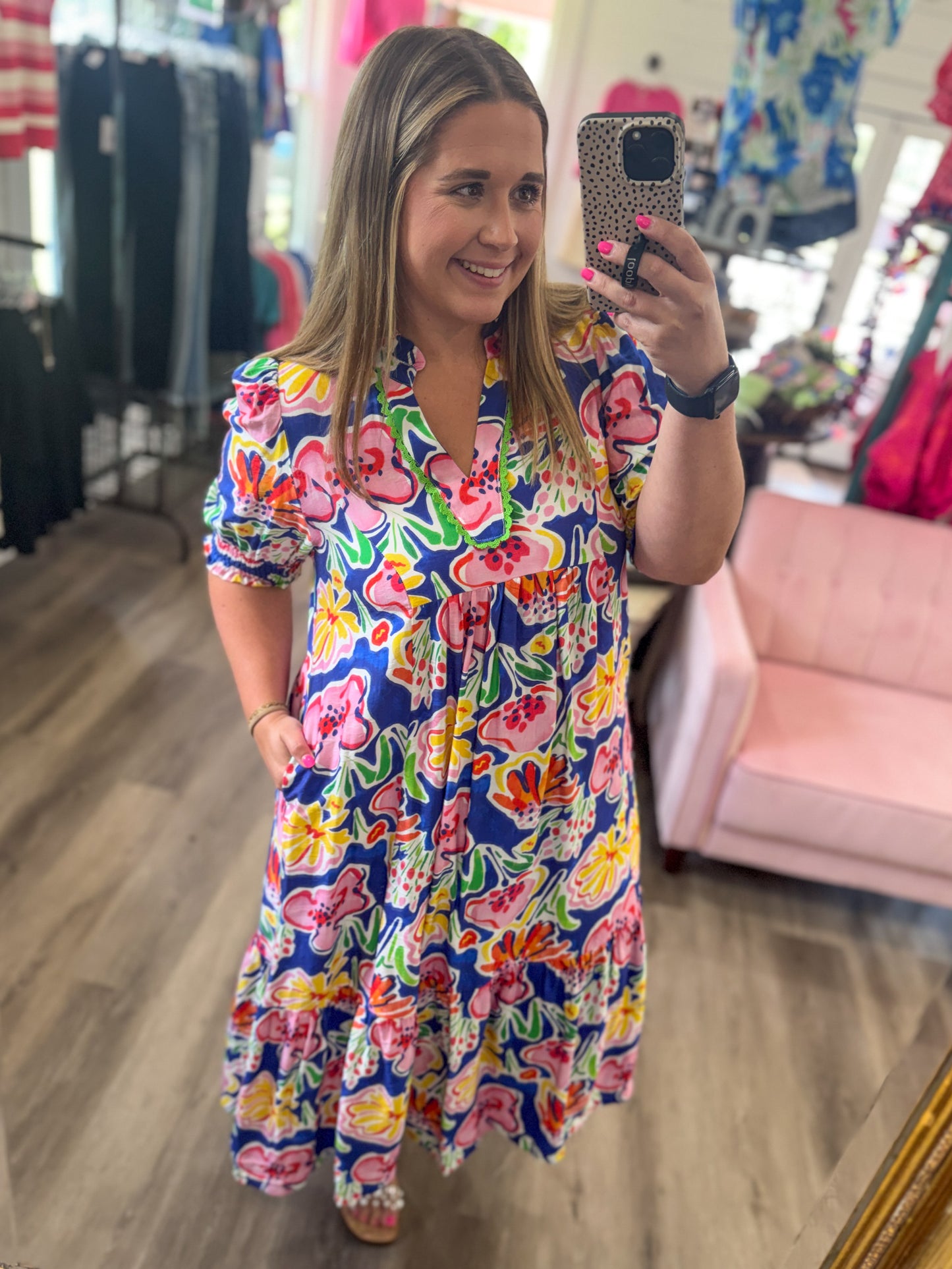 (S-2XL) Roxie Floral Print Puff Sleeve Tiered Midi Dress