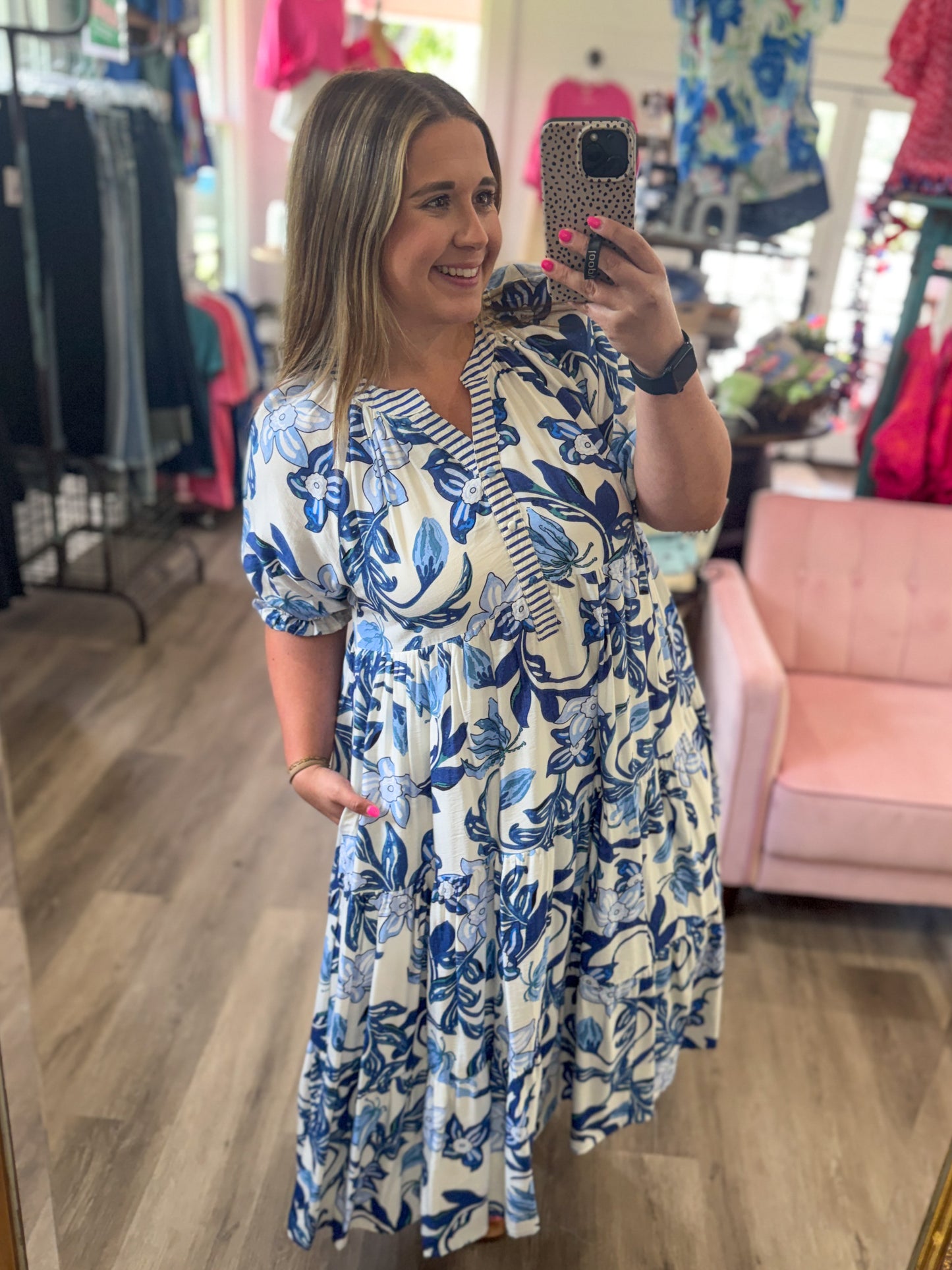 Sarah Tropical Floral Tiered Midi Dress