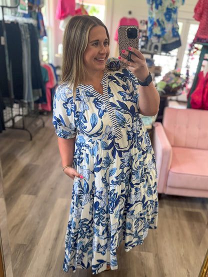 Sarah Tropical Floral Tiered Midi Dress