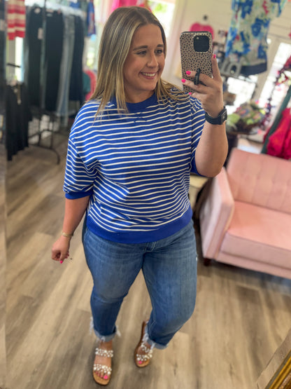 Courtney Striped Short Sleeve Pullover Top
