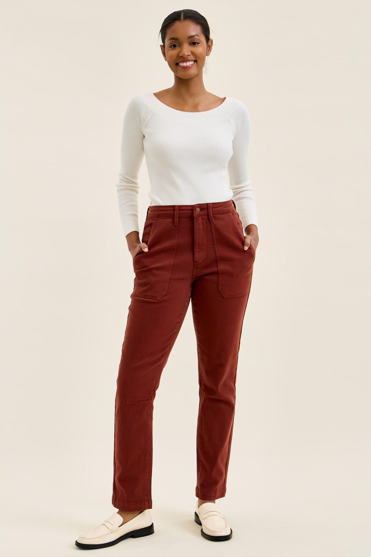 Aurora High Waist Weekender w/ Knee Darts Jeans- Pumpkin Spice