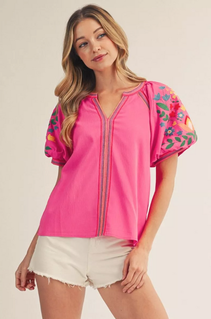 Kristin Puff Sleeve Embroidery Blouse