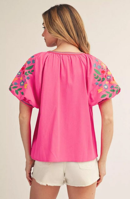 Kristin Puff Sleeve Embroidery Blouse