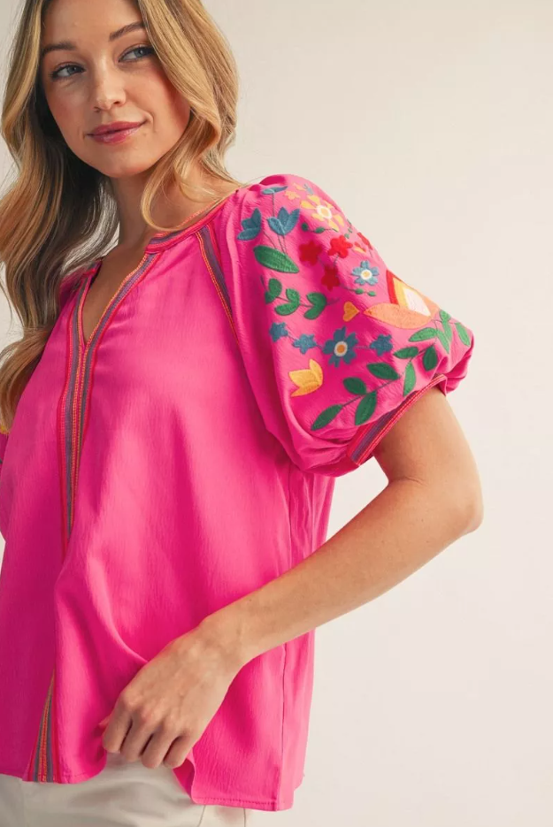 Kristin Puff Sleeve Embroidery Blouse