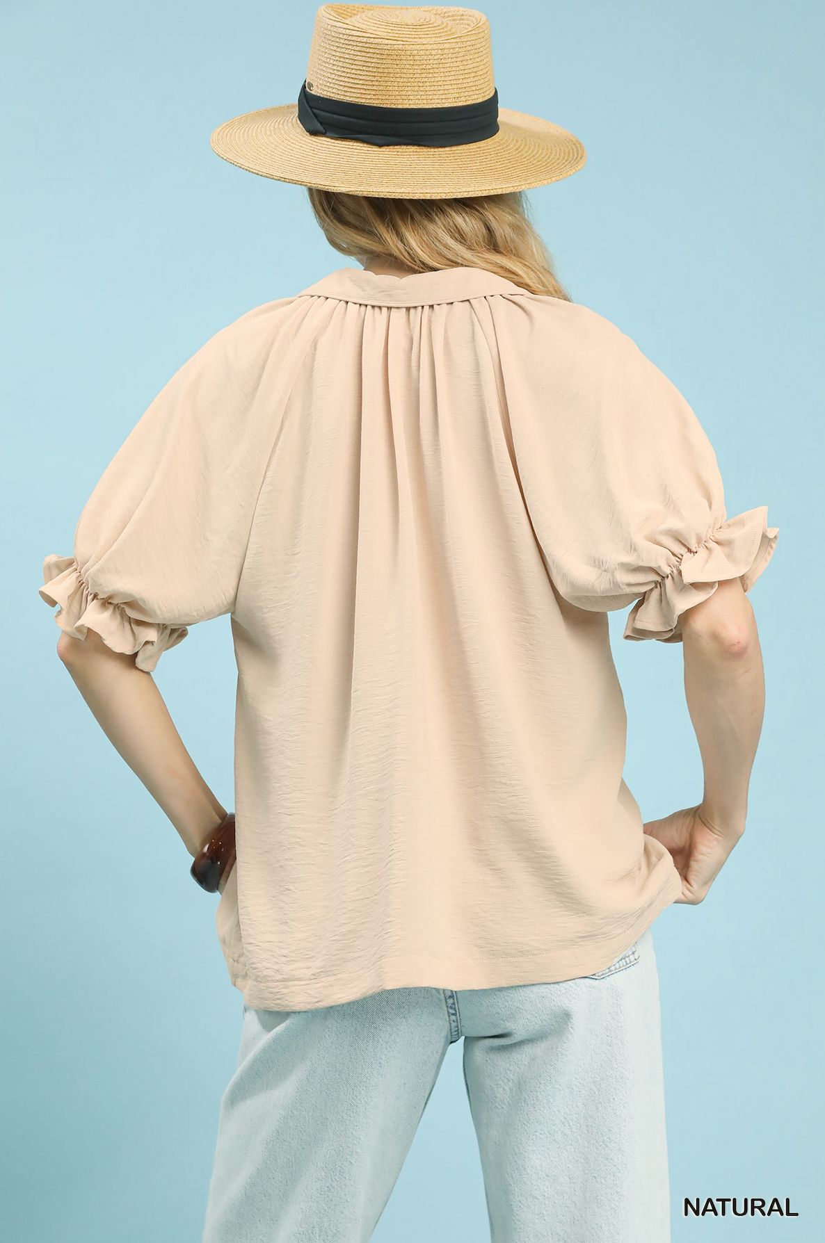 Kyra Solid Collared V-Neck Top