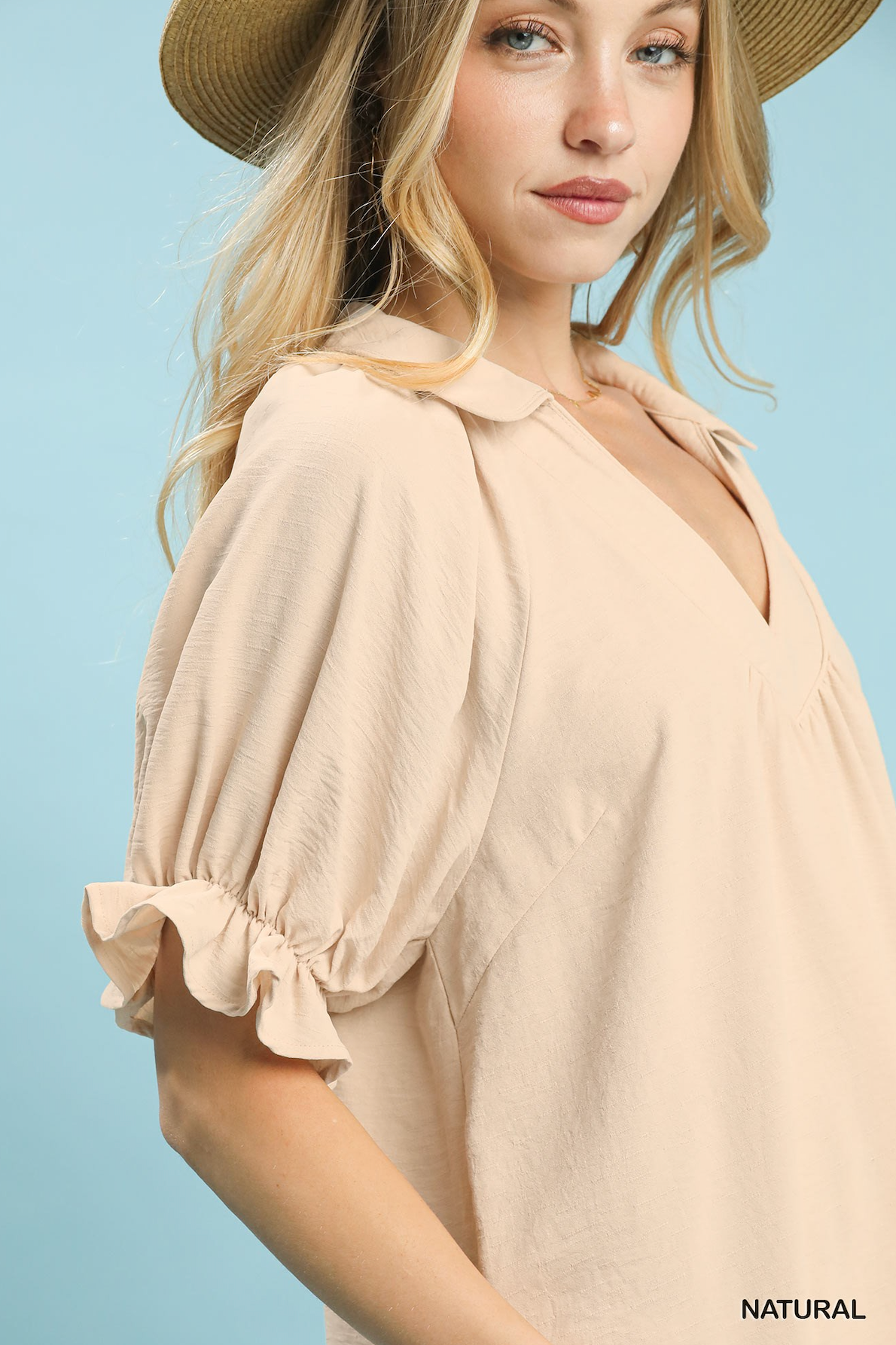 Kyra Solid Collared V-Neck Top