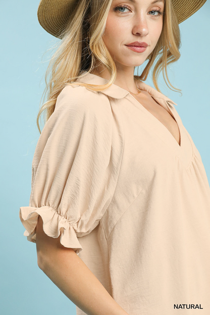 Kyra Solid Collared V-Neck Top