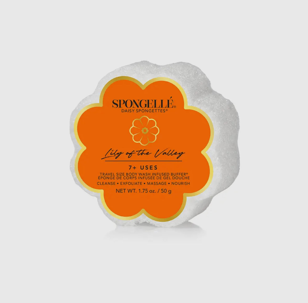 Spongellé Daisy Spongelette with orange label on a white background