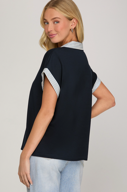 Luna Stripe Collared Top