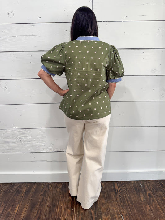 (S-2X) Olive Grove Contrast Blouse