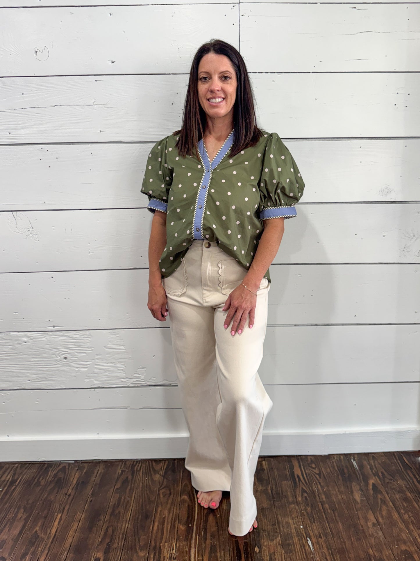 (S-2X) Olive Grove Contrast Blouse