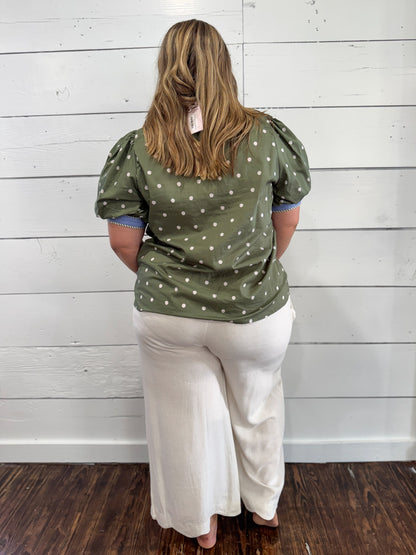 (S-2X) Olive Grove Contrast Blouse