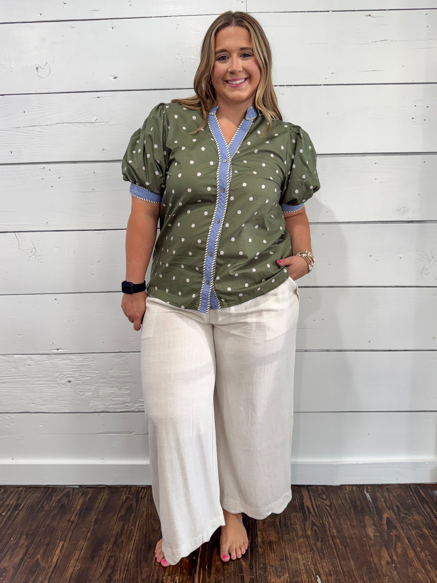 (S-2X) Olive Grove Contrast Blouse