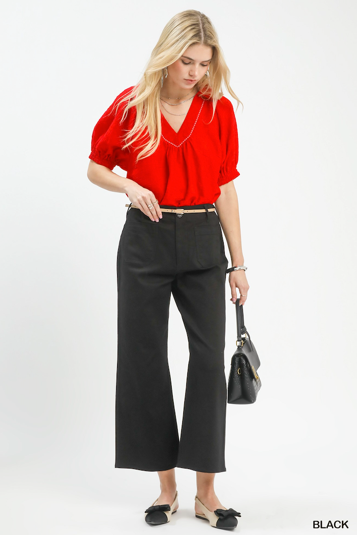 Rae High Waist Wide Leg Crop Pants-Black