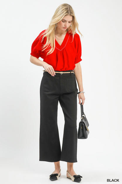 Rae High Waist Wide Leg Crop Pants-Black