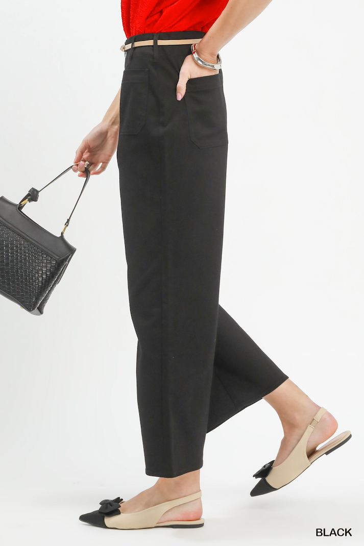 Rae High Waist Wide Leg Crop Pants-Black