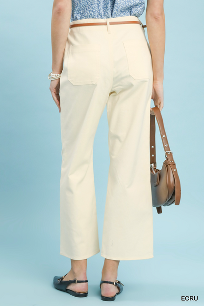 Rae High Waist Wide Leg Crop Pants-Ecru