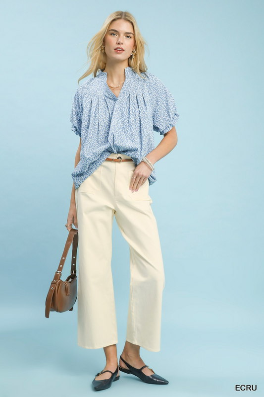 Rae High Waist Wide Leg Crop Pants-Ecru