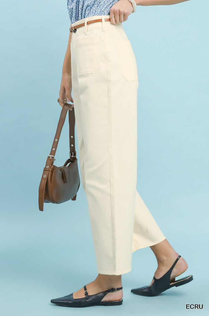 Rae High Waist Wide Leg Crop Pants-Ecru