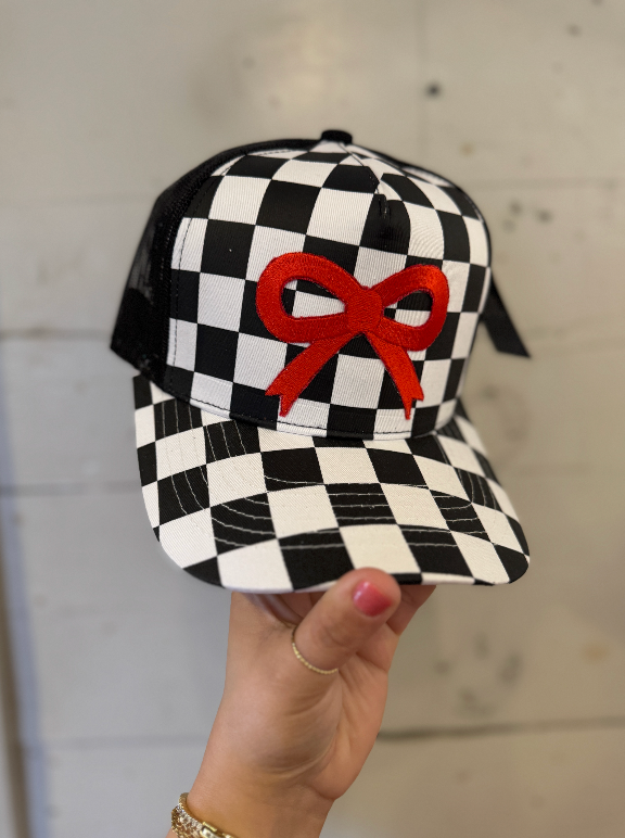 Red Bow Checkered Truck Hat