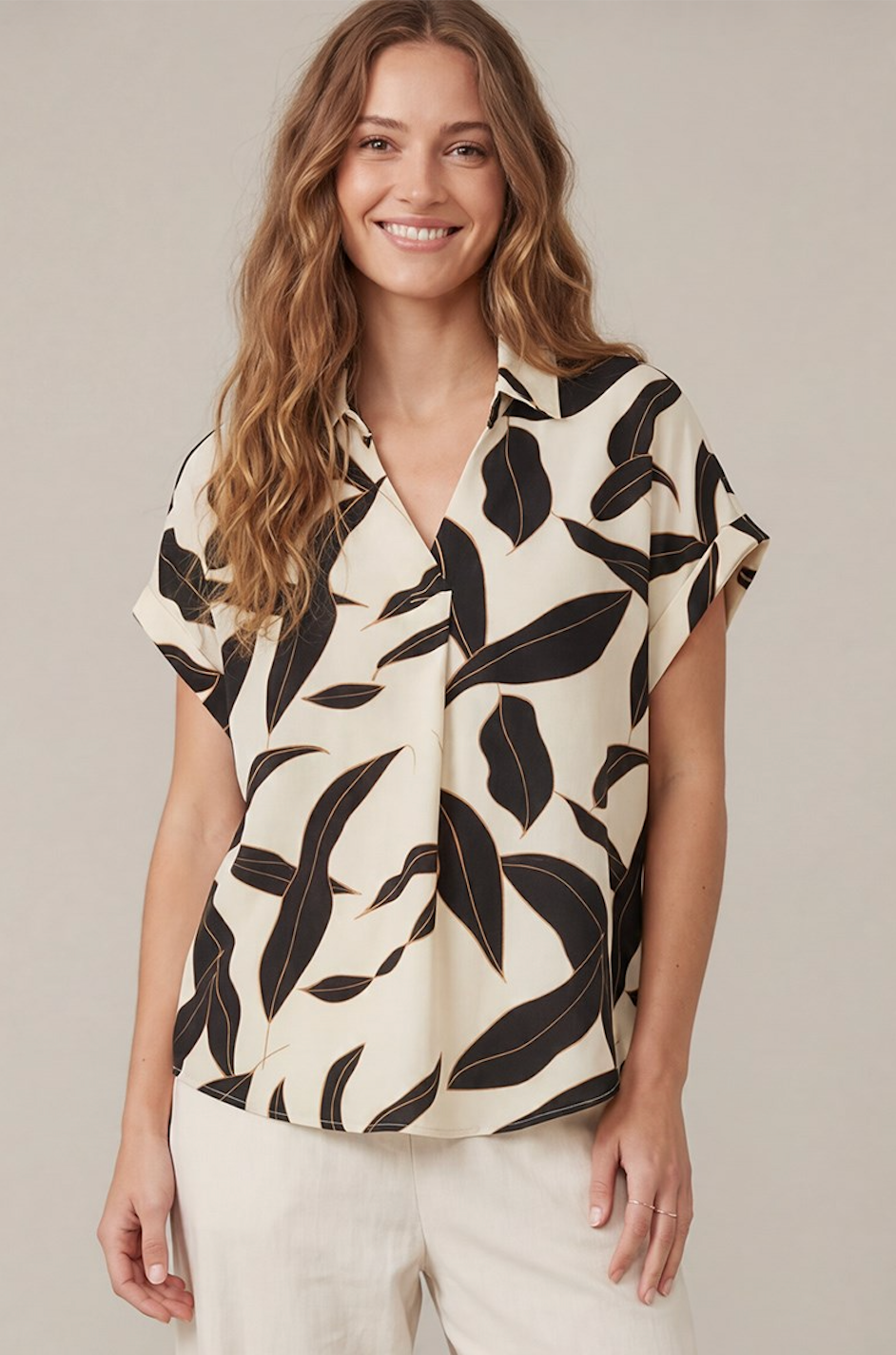 Katie Collared Printed Woven Top