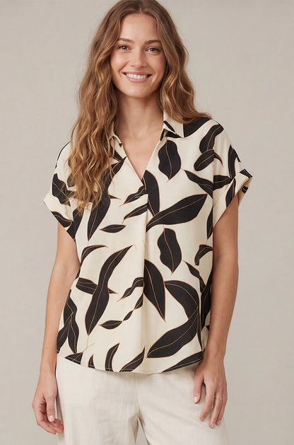 Katie Collared Printed Woven Top
