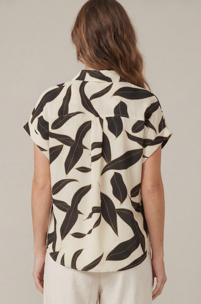 Katie Collared Printed Woven Top