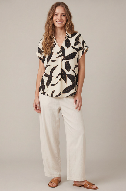 Katie Collared Printed Woven Top