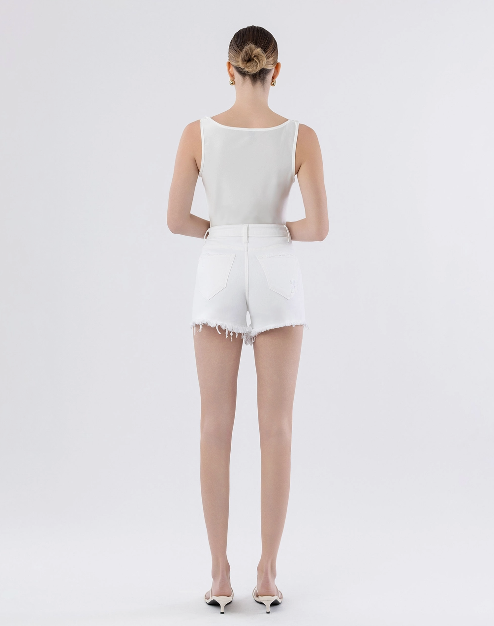 White Tummy Control Super High Rise A Line Shorts
