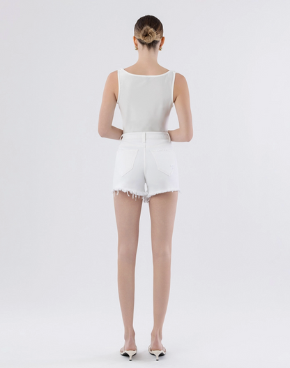 White Tummy Control Super High Rise A Line Shorts