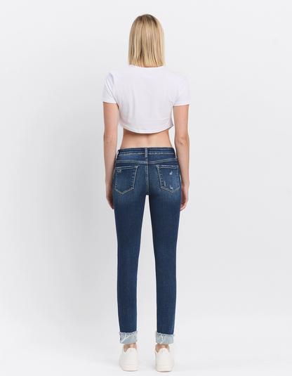 Mid Rise Dark Wash Cuffed Skinny Jeans