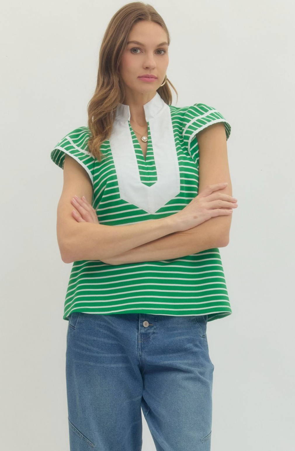 Riley Stripe Flutter Sleeve Top