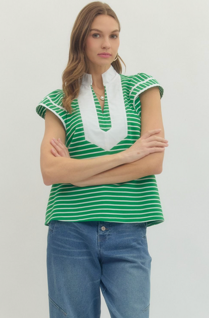 Riley Stripe Flutter Sleeve Top