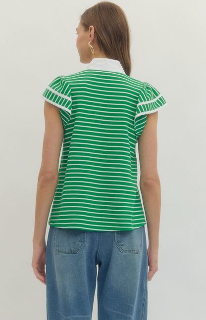 Riley Stripe Flutter Sleeve Top
