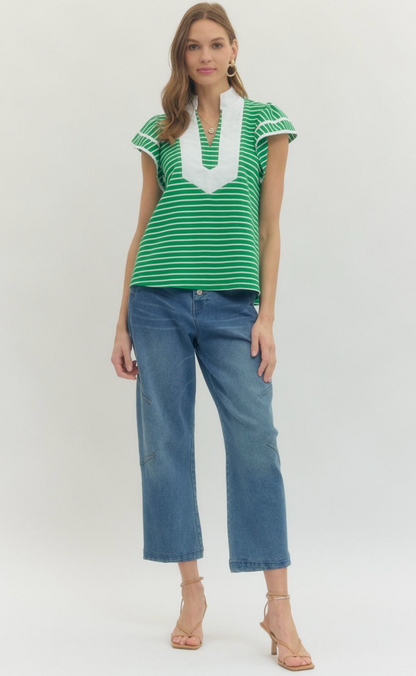 Riley Stripe Flutter Sleeve Top