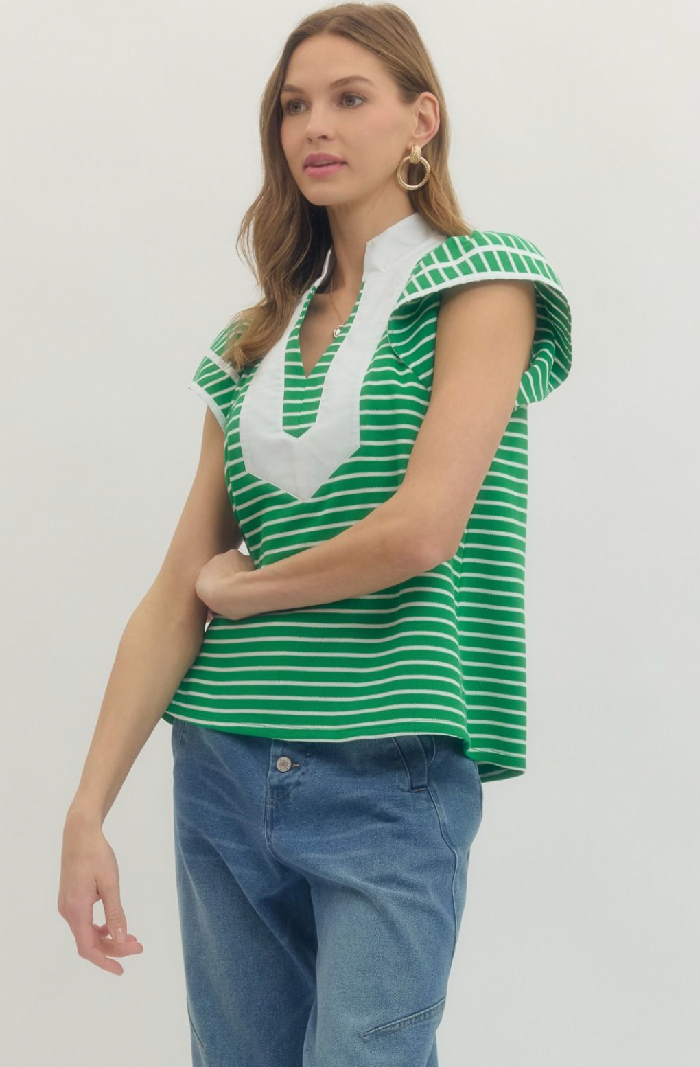 Riley Stripe Flutter Sleeve Top
