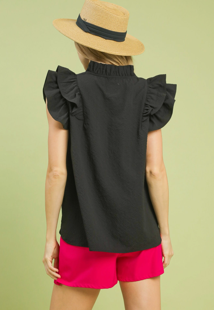 Liz Textured Ruffle Sleeve V-Neck Blouse