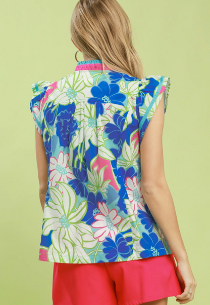 Kendall Bold Floral Flutter Sleeve Top