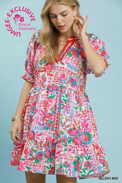 Kamryn Mix Botanical Print Tiered Dress