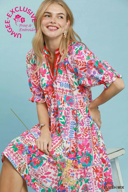Kamryn Mix Botanical Print Tiered Dress